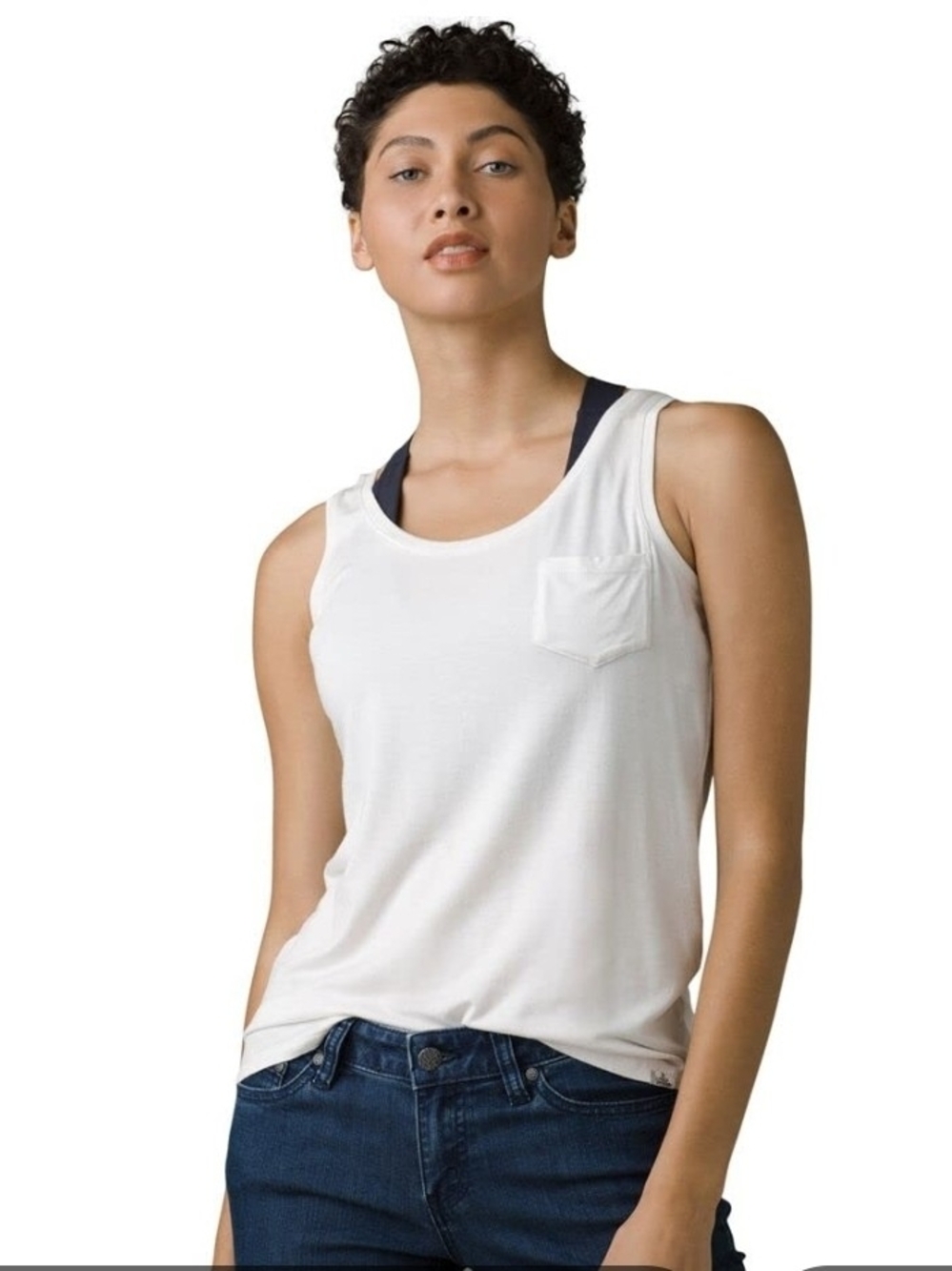 Prana White Sleeveless Pocket Tank Top Mediun